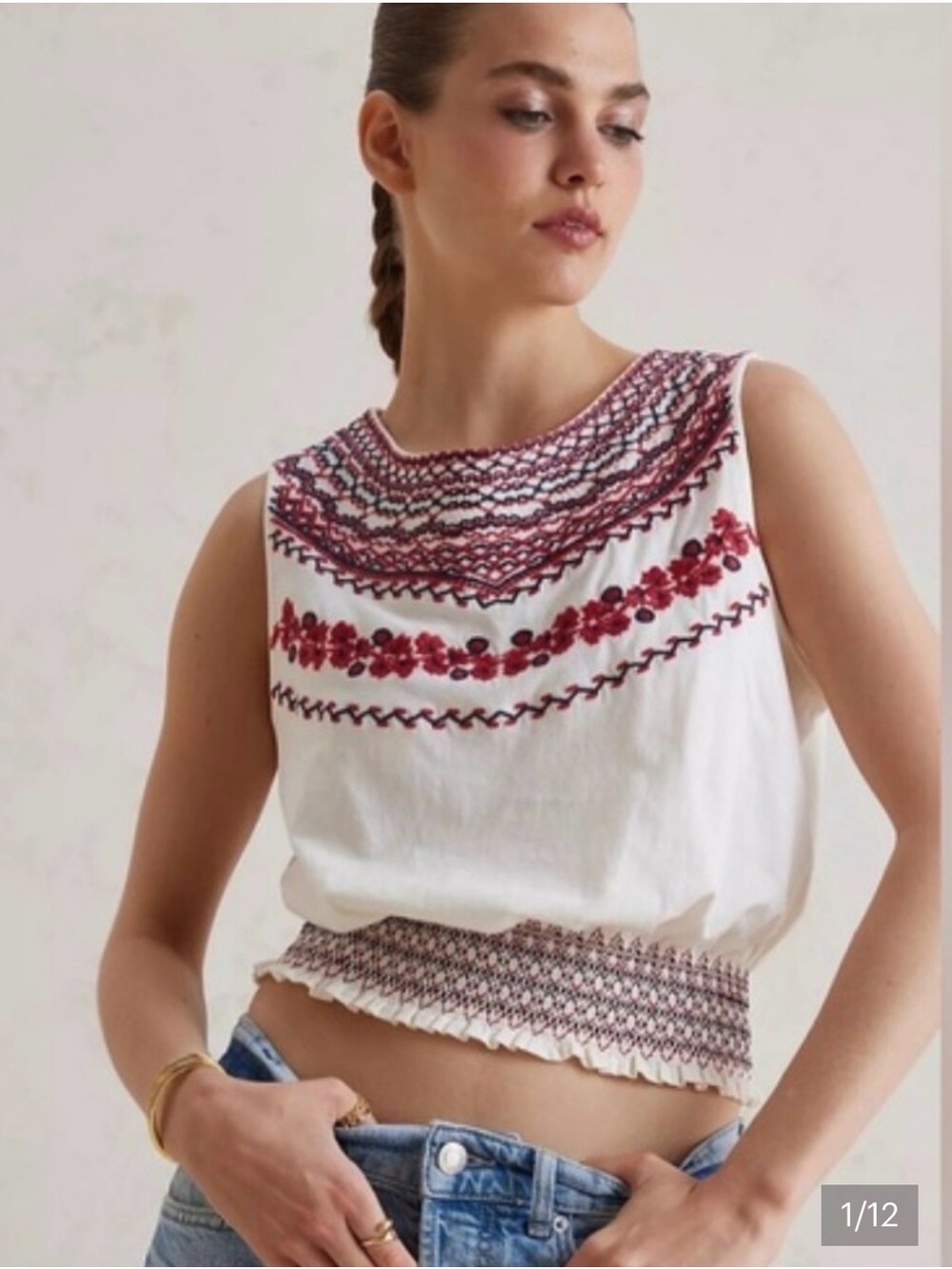 New! Anthropologie TINY Linni Smocked Embroidered Boho Tank - Size Medium